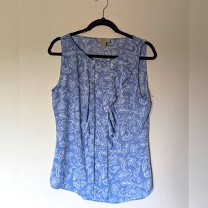 Ann Taylor LOFT Light Blue Paisley Ruffle Front Tank Size M